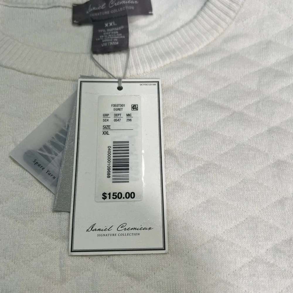 Daniel Cremieux Cotton Cashmere Blend Pullover Sweater Quilted Men's XXL Ivory - Picture 4 of 8